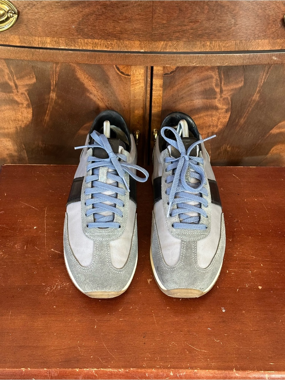 Tom Ford Grey/Blue Nylon Suede Runners Sneakers